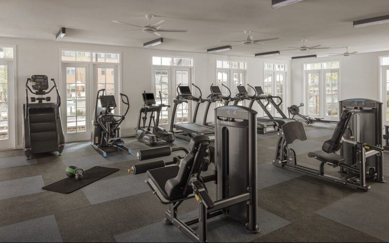 a gym with exercise equipment